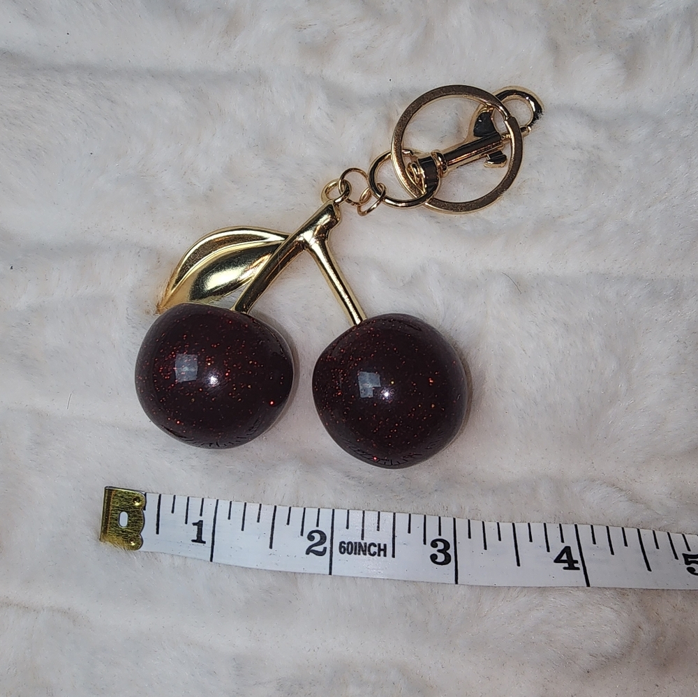 Cherry Keychain with Gold Accents